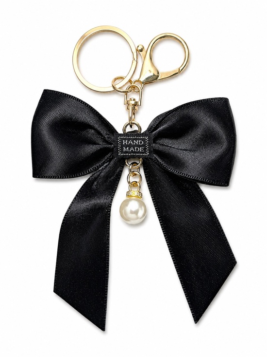 Keychain Accessories - Black Satin Bow Pearl Bag Charm Keychain Coquette Purse Accessory